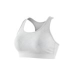 A white sports bra with subtle geometric patterns and a racerback design
