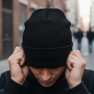  A variety of colorful beanies neatly arranged.