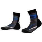 Black and blue MMA-style athletic socks with a white logo stripe.