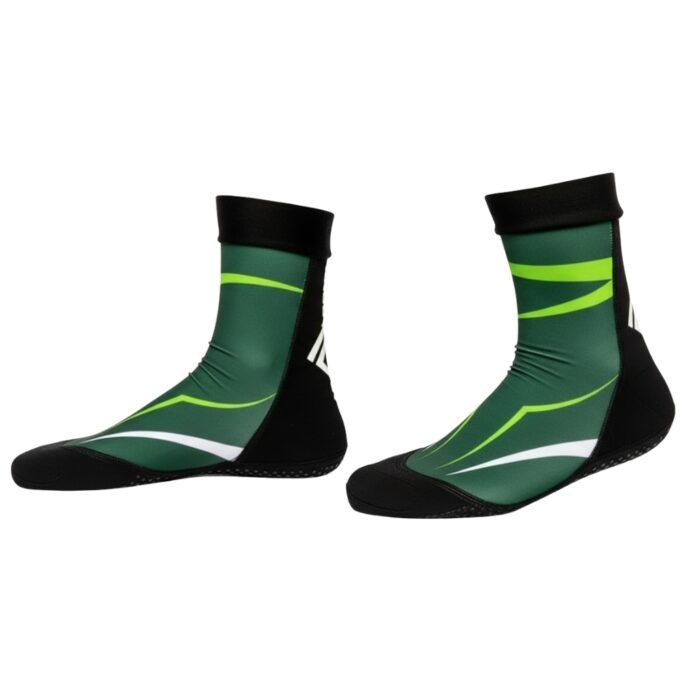 Green and black MMA-style athletic ankle socks with neon stripe design.