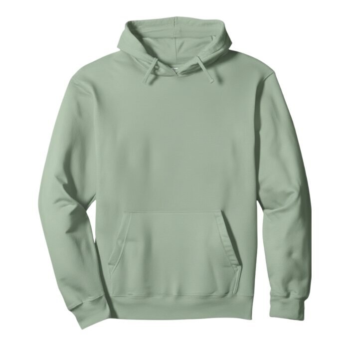 Men’s gray badminton hoodie with a front kangaroo pocket and drawstring hood.