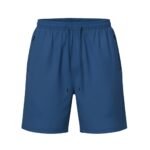 Plain blue shorts with an elastic waistband, matching blue drawstring, and zippered side pockets.