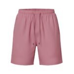 Plain pink shorts with an elastic waistband, matching pink drawstring, and zippered side pockets.