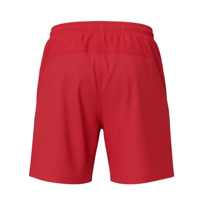 Red men's badminton shorts with elastic waistband.
