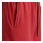 Side view of red men's badminton shorts with zip pocket.