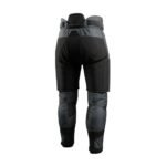 Rear view of black tactical padded pants with reinforced panels and knee coverings.