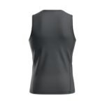 Back view of a gray sleeveless athletic shirt with a fitted design.
