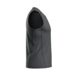 Side view of a gray sleeveless athletic shirt with a fitted design.