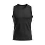 Front view of a gray sleeveless athletic shirt with a fitted design and textured fabric