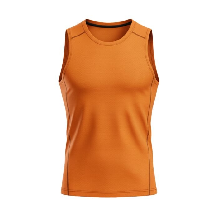 Orange sleeveless athletic shirt.