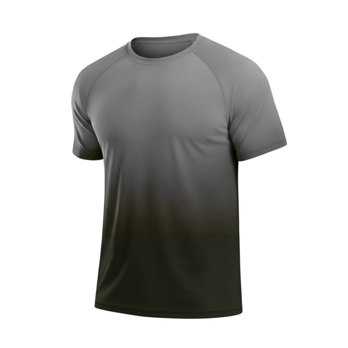 Gray crew-neck short sleeve T-shirt with light-to-dark vertical gradient, displayed on white background.