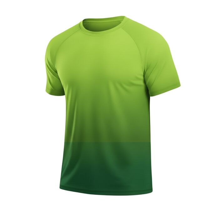Lime green athletic t-shirt on a white background with a crew neckline
