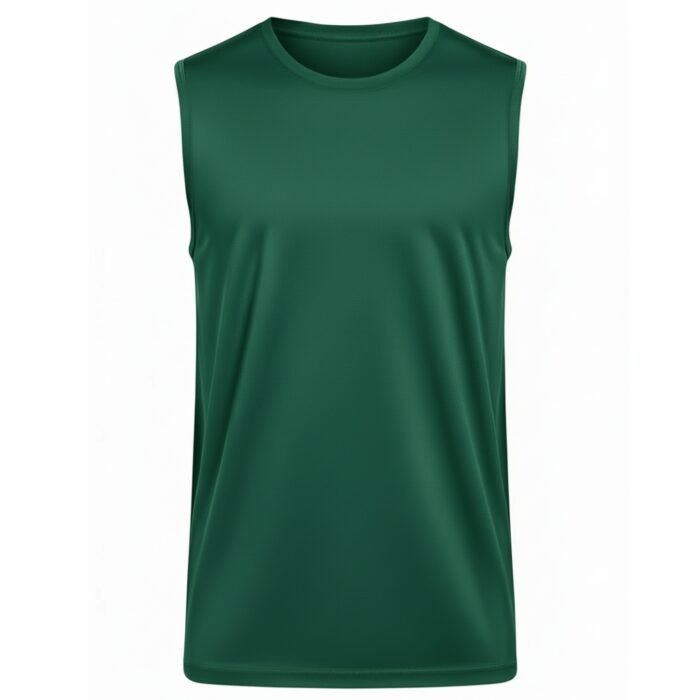 Men’s green sleeveless rugby tank top with a crew neckline, shown from the front in a studio cutout on a plain white background.