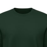 Dark green crewneck sweatshirt with long sleeves and a round neckline on a clean background.