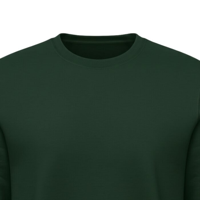 Dark green crewneck sweatshirt with long sleeves and a round neckline on a clean background.