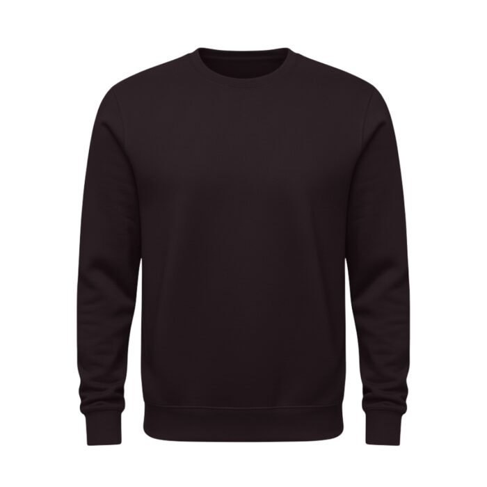 Dark brown crewneck sweatshirt with long sleeves on a white background