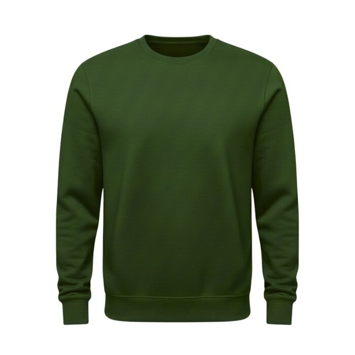 Green crewneck sweatshirt with long sleeves on a white background