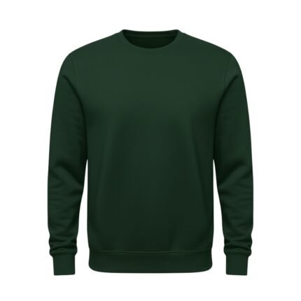 Dark green rugby sweatshirt with crew neck and long sleeves.