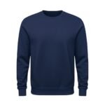 Dark blue crewneck sweatshirt with long sleeves, shown on a white background