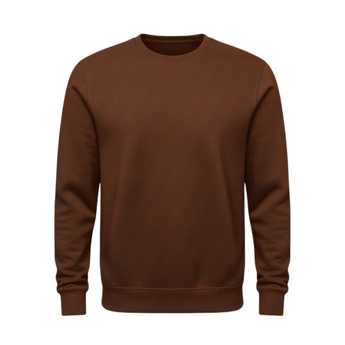 Brown crewneck sweatshirt with long sleeves on a white background