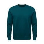 Deep teal crewneck sweatshirt with long sleeves on a white background.