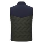 Men’s padded sleeveless jacket with navy upper and olive-green quilted side panel design