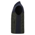 Men’s padded zip-up jacket with navy top and olive-green quilted side panels