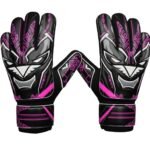 Bright pink soccer goalkeeper gloves displayed on a plain background.