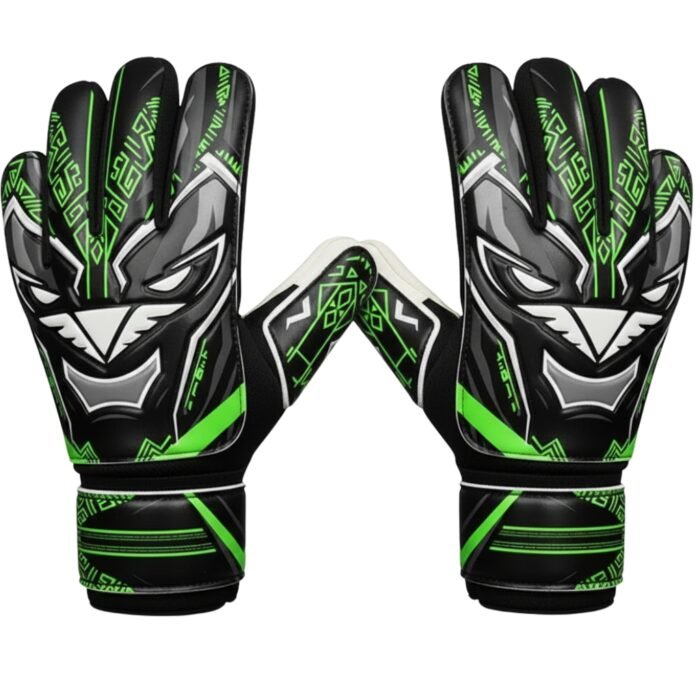 Back view of soccer goalkeeper gloves showing the hand and wrist design on a plain background.