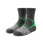 Close-up of soccer grip socks showing the non-slip sole pattern on a plain background.