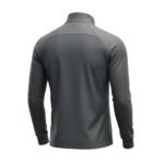 Back view of a soccer jacket with long sleeves on a plain background