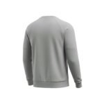 Back view of a soccer player sweatshirt with long sleeves on a plain background.