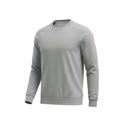 Full front view of a soccer player sweatshirt with long sleeves on a plain background