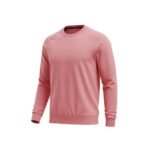 Full front view of a red soccer player sweatshirt with long sleeves on a plain background