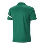 Emerald green short-sleeve polo shirt with a back view on a white background.