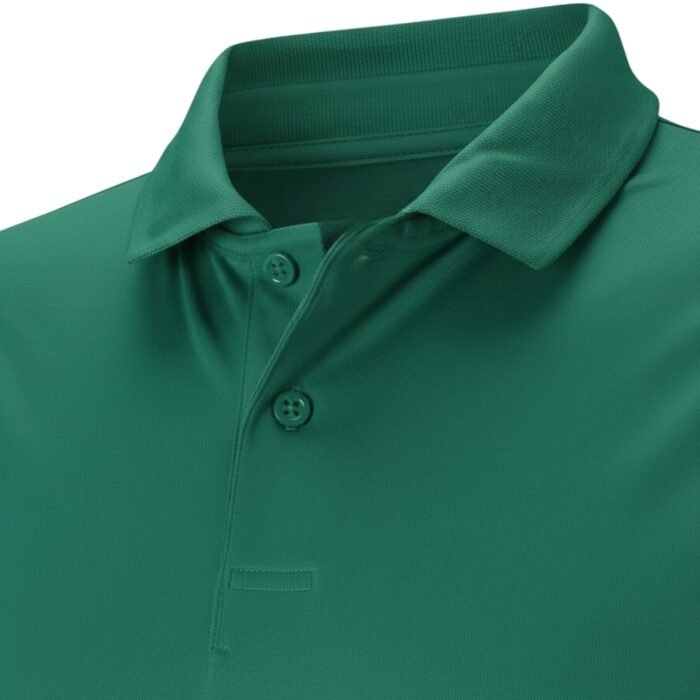 Green soccer polo shirt with a buttoned placket and collar.