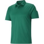 Green short-sleeve polo shirt with a clean front view on a white background.