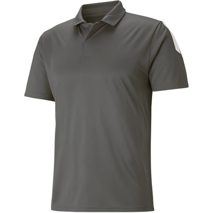 Dark gray short-sleeve polo shirt with a clean front view on a white background.