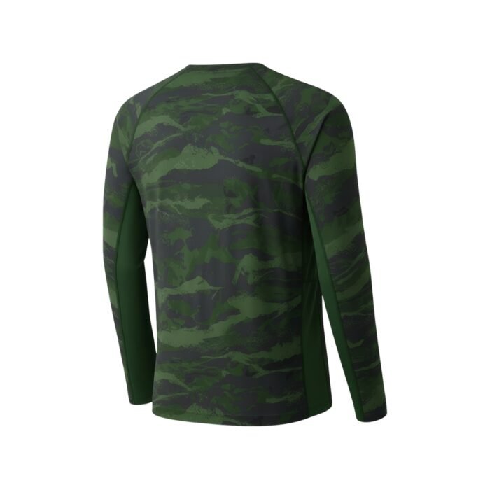 Green and dark camo long-sleeve crew-neck shirt