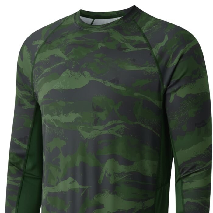 Green and dark camo long-sleeve crew-neck shirt