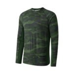 Green camouflage long-sleeve shirt with a crew neck.