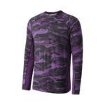 Purple and black camouflage long-sleeve crew-neck shirt