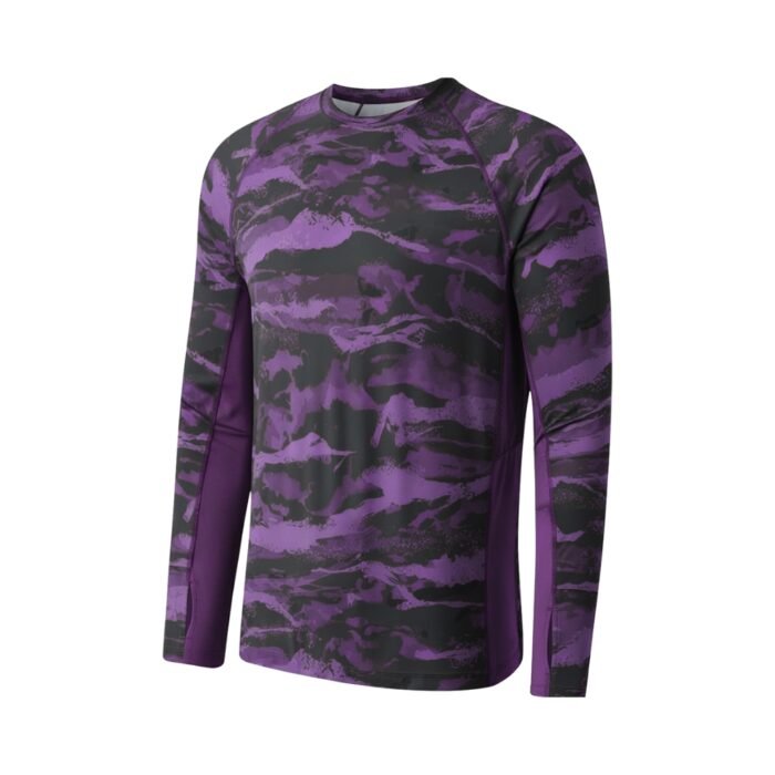 Purple and black camouflage long-sleeve crew-neck shirt