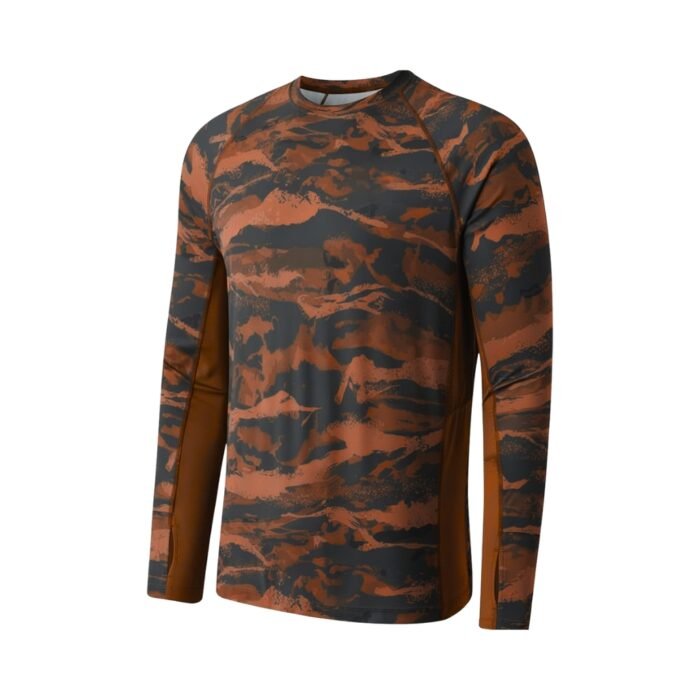 Rust and black camo long-sleeve crew-neck shirt