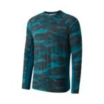 Teal and black camo long-sleeve crew-neck shirt