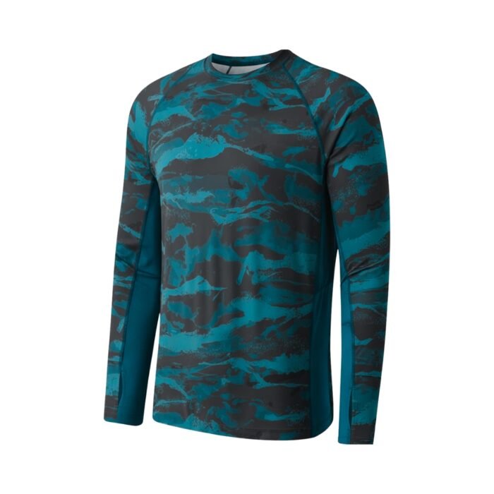 Teal and black camo long-sleeve crew-neck shirt