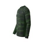 Green camo long-sleeve crew-neck shirt with dark pattern