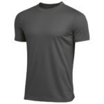 Dark gray crew neck t-shirt with short sleeves, displayed on a plain white background.