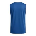 Back view of a fitted royal blue sleeveless athletic tank top on a white background; features a rounded neckline, clean seams, and smooth moisture-wicking fabric.
