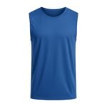 Royal blue sleeveless soccer vest with clean rounded neckline, smooth moisture-wicking fabric, and athletic fit — front view on white background.